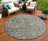 8' Pewter And Silver Round Ikat Washable Indoor Outdoor Area Rug