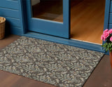 3' X 5' Chocolate Copper And Black Damask Washable Indoor Outdoor Area Rug