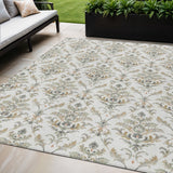 5' X 8' Ivory Copper And Gray Damask Washable Indoor Outdoor Area Rug