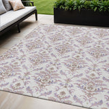5' X 8' Lavender And Ivory Damask Washable Indoor Outdoor Area Rug