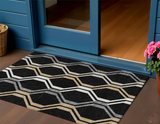 3' X 5' Black Beige And Gray Geometric Washable Indoor Outdoor Area Rug