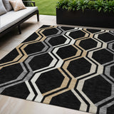 5' X 8' Black Beige And Gray Geometric Washable Indoor Outdoor Area Rug