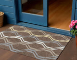 3' X 5' Chocolate Gray And Ivory Geometric Washable Indoor Outdoor Area Rug