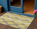 3' X 5' Gold Gray And Ivory Geometric Washable Indoor Outdoor Area Rug