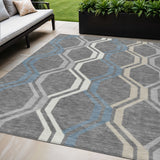 5' X 8' Gray Blue And Ivory Geometric Washable Indoor Outdoor Area Rug