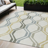 5' X 8' Ivory Gray And Wheat Geometric Washable Indoor Outdoor Area Rug