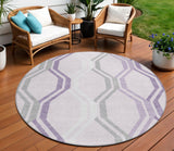 8' Lavender Ivory And Gray Round Geometric Washable Indoor Outdoor Area Rug