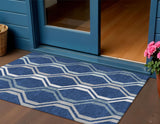 3' X 5' Navy Blue And Ivory Geometric Washable Indoor Outdoor Area Rug