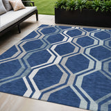5' X 8' Navy Blue And Ivory Geometric Washable Indoor Outdoor Area Rug