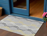 3' X 5' Silver Beige And Charcoal Geometric Washable Indoor Outdoor Area Rug