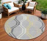 8' Silver Beige And Charcoal Round Geometric Washable Indoor Outdoor Area Rug