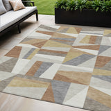 5' X 8' Beige Rust And Taupe Geometric Washable Indoor Outdoor Area Rug