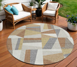 8' Beige Rust And Taupe Round Geometric Washable Indoor Outdoor Area Rug