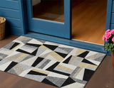 3' X 5' Black Wheat And Ivory Geometric Washable Indoor Outdoor Area Rug
