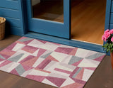 3' X 5' Blush Pewter And Ivory Geometric Washable Indoor Outdoor Area Rug