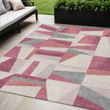 5' X 8' Blush Pewter And Ivory Geometric Washable Indoor Outdoor Area Rug