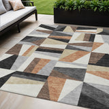 5' X 8' Gray Brown And White Geometric Washable Indoor Outdoor Area Rug