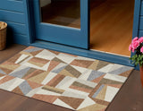 3' X 5' Chili Red Beige And Gray Geometric Washable Indoor Outdoor Area Rug