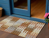 3' X 5' Copper Wheat And Beige Geometric Washable Indoor Outdoor Area Rug
