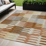 5' X 8' Copper Wheat And Beige Geometric Washable Indoor Outdoor Area Rug
