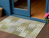 3' X 5' Fern Green Gray And Ivory Geometric Washable Indoor Outdoor Area Rug