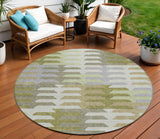 8' Fern Green Gray And Ivory Round Geometric Washable Indoor Outdoor Area Rug