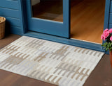 3' X 5' Ivory Gray And Brown Geometric Washable Indoor Outdoor Area Rug