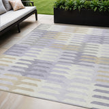 5' X 8' Lavender Silver And Gray Geometric Washable Indoor Outdoor Area Rug