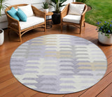 8' Lavender Silver And Gray Round Geometric Washable Indoor Outdoor Area Rug