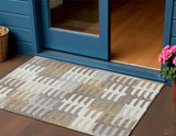 3' X 5' Taupe Gray And Ivory Geometric Washable Indoor Outdoor Area Rug