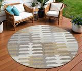 8' Taupe Gray And Ivory Round Geometric Washable Indoor Outdoor Area Rug