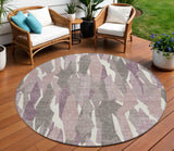 8' Blush And Ivory Round Striped Washable Indoor Outdoor Area Rug