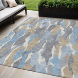 5' X 8' Denim Blue Khaki And Ivory Striped Washable Indoor Outdoor Area Rug