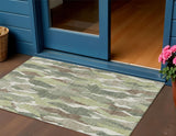 3' X 5' Fern Green Tan And Ivory Striped Washable Indoor Outdoor Area Rug