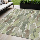 5' X 8' Fern Green Tan And Ivory Striped Washable Indoor Outdoor Area Rug