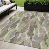 5' X 8' Coffee Fern Green And Khaki Striped Washable Indoor Outdoor Area Rug