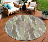 8' Coffee Fern Green And Khaki Round Striped Washable Indoor Outdoor Area Rug