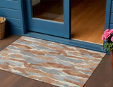 3' X 5' Chili Red Granite Gray And Ivory Striped Washable Indoor Outdoor Area Rug