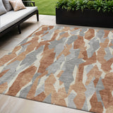 5' X 8' Chili Red Granite Gray And Ivory Striped Washable Indoor Outdoor Area Rug
