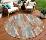 8' Chili Red Granite Gray And Ivory Round Striped Washable Indoor Outdoor Area Rug