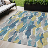 5' X 8' Teal Blue Yellow And Ivory Striped Washable Indoor Outdoor Area Rug