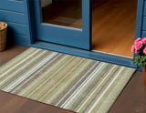 3' X 5' Artichoke Green Pewter And Ivory Striped Washable Indoor Outdoor Area Rug