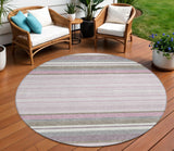 8' Blush Purple And Ivory Round Striped Washable Indoor Outdoor Area Rug
