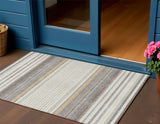 3' X 5' Ivory Taupe And Beige Striped Washable Indoor Outdoor Area Rug