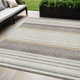 5' X 8' Ivory Taupe And Beige Striped Washable Indoor Outdoor Area Rug