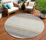 8' Ivory Taupe And Beige Round Striped Washable Indoor Outdoor Area Rug