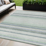 5' X 8' Mint Green And Ivory Striped Washable Indoor Outdoor Area Rug