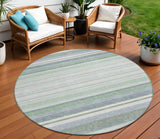8' Mint Green And Ivory Round Striped Washable Indoor Outdoor Area Rug