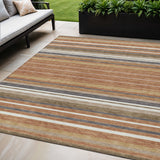 5' X 8' Chili Red Ivory And Gold Striped Washable Indoor Outdoor Area Rug