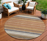 8' Chili Red Ivory And Gold Round Striped Washable Indoor Outdoor Area Rug